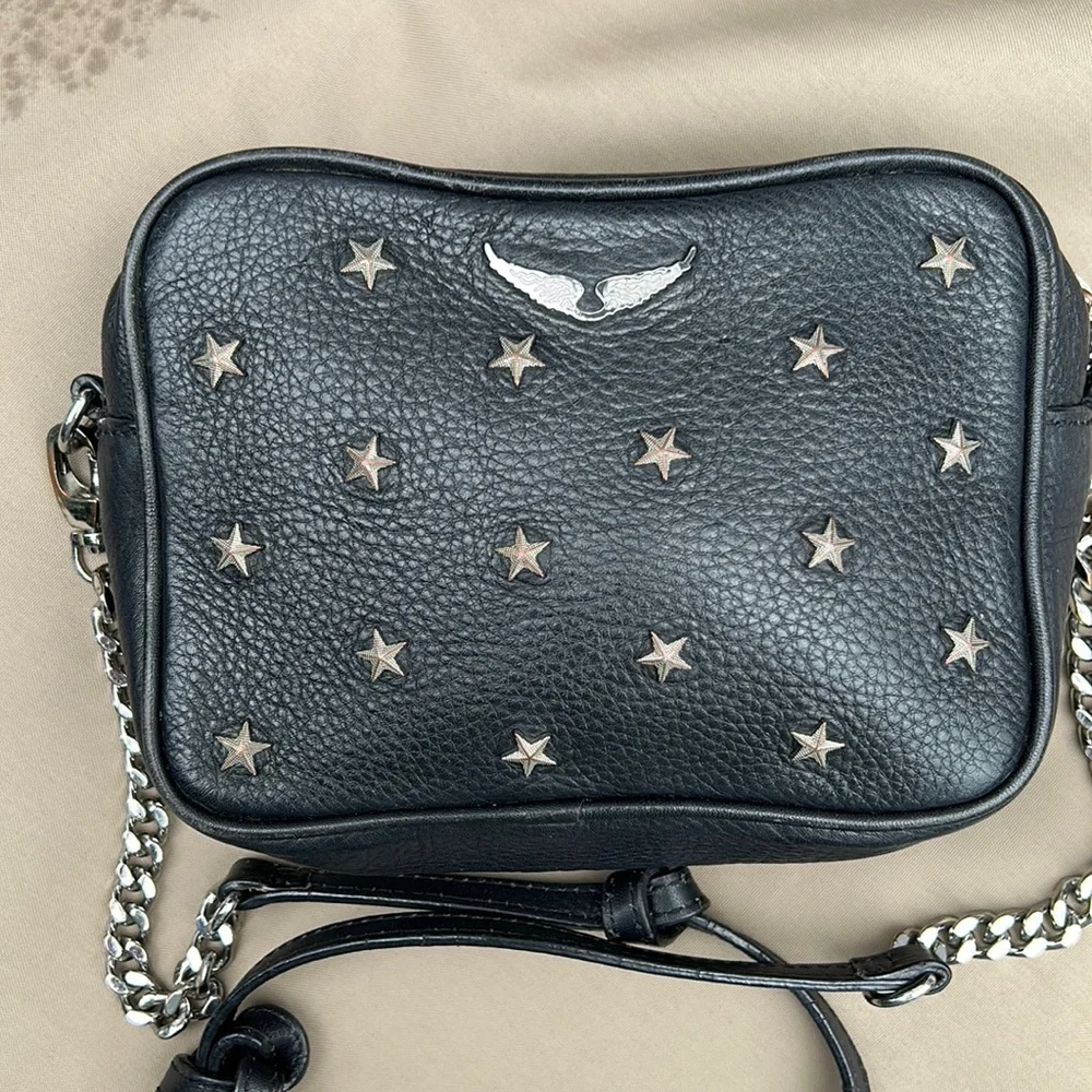 Zadig & Voltaire black & silver stars cross-body bag - Picture 1 of 9
